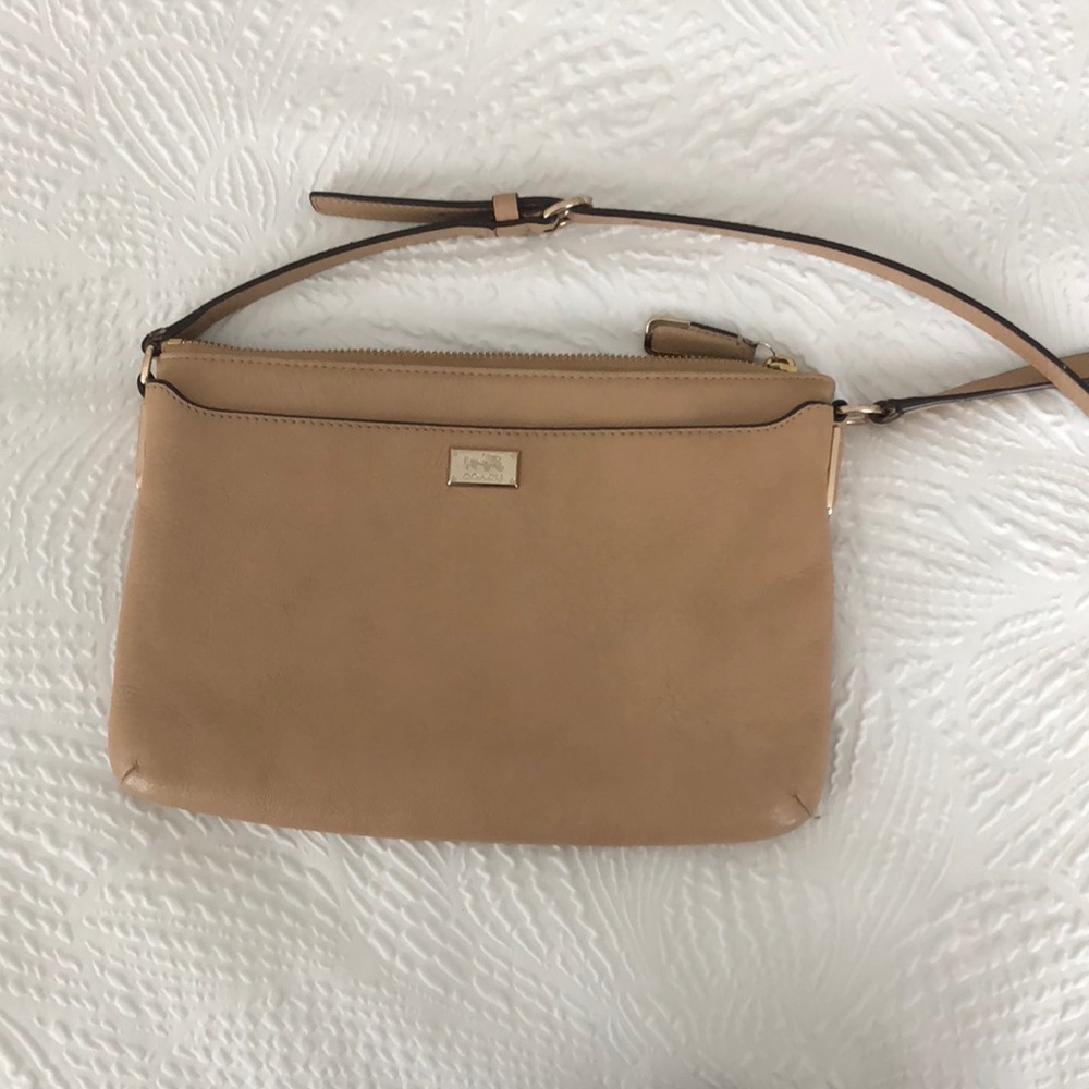 Coach tan cross body with gold detail
